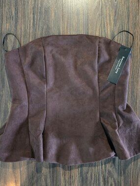 EMERSON LANG Contemporary Style Cocoa Brown Ultra Suede Strapless Top NWT/SIZE L